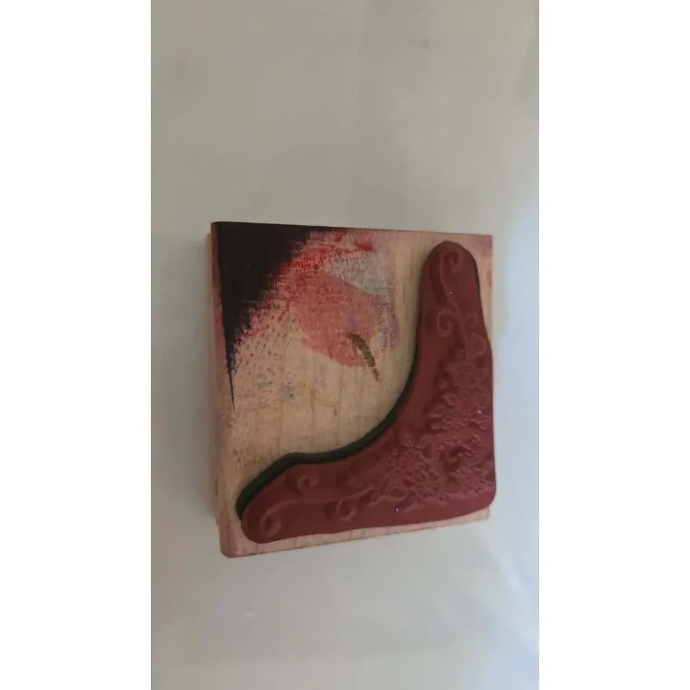 Vintage Heart Flower Corner Wood Mounted Rubber stamp